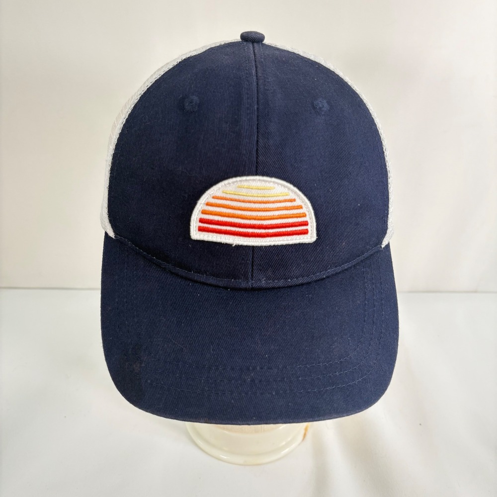 J.Crew Trucker Hat Navy Blue White Retro Sunset Mesh Snapback Cap‎